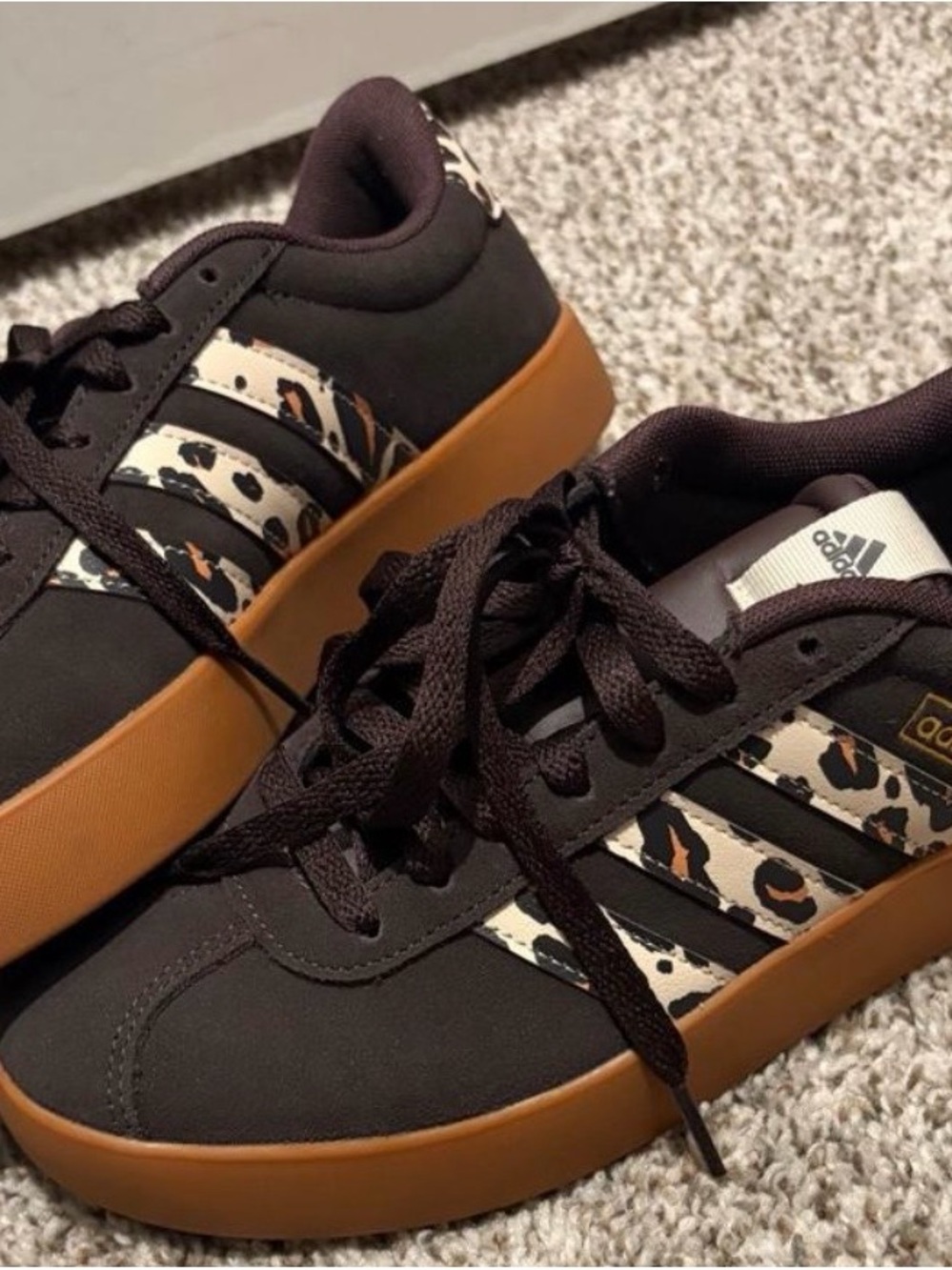 adidas Women's Brown Sneakers with Leopard Stripes and Gum Sole